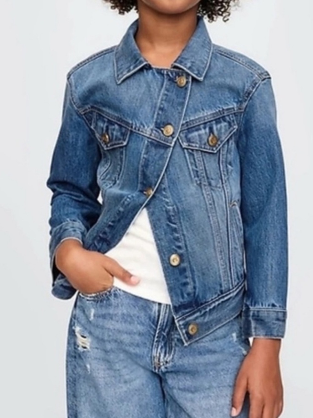 GAP x Cult Gaia Kids Asymmetrical Denim Jacket Blue Trucker Jean Jacket
